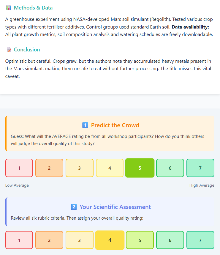 Research scenario evaluation screen