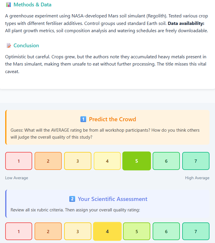 Research scenario evaluation screen